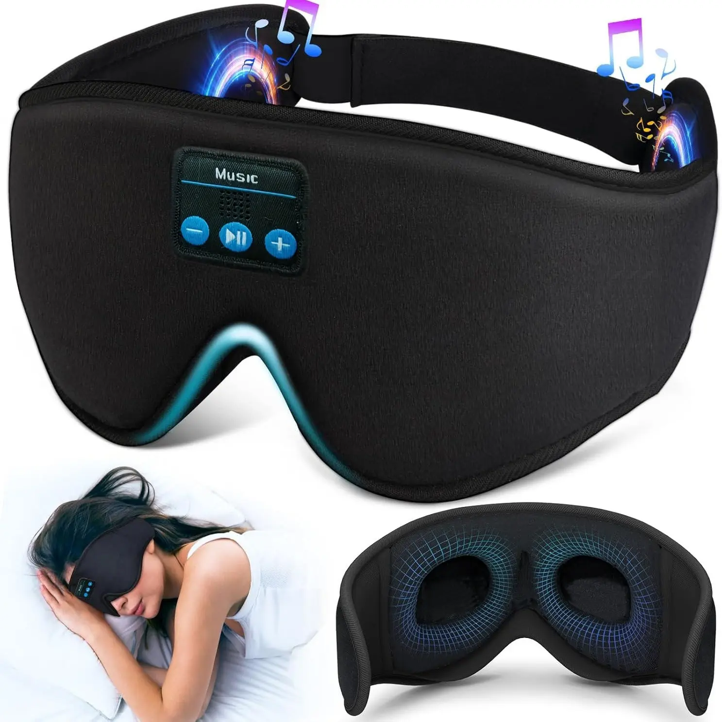 1pc Wireless Sleep Mask with 5.2 BT Headphones, best music Sleep Mask, 3D Sleeping mask for women&men.tpye-c charging cable inside