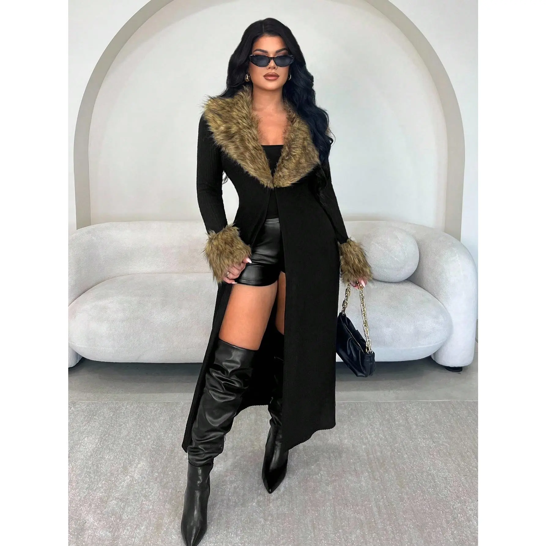 Women's Fur Coat Open Front Long Cardigan Sweaters, Fall/ Winter Clothes