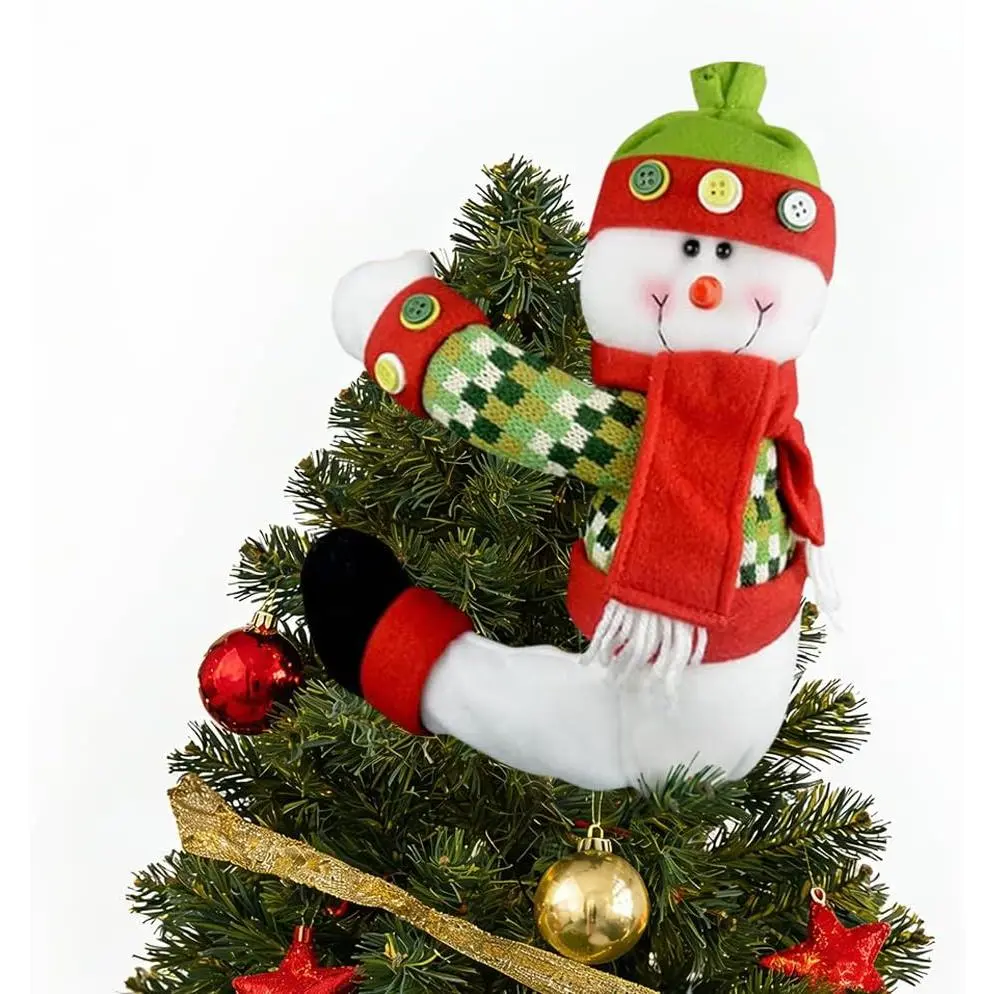 Christmas Tree Topper Snowman, Holiday Xmas Decorations Funny  Decor,Also Be  As Curtain Tie and Hugger  Bottle,Red White Green