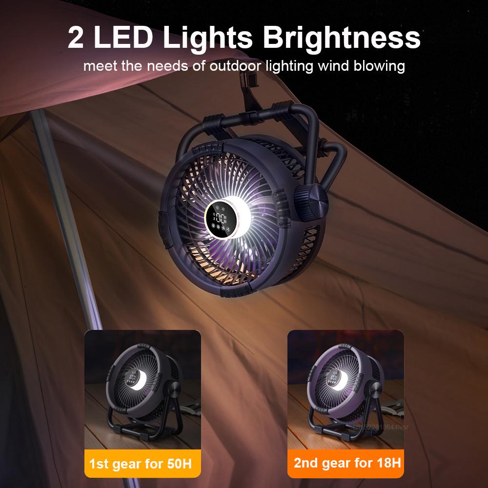 Camping Fan 20000mAh Rechargeable Portable Outdoor Camping Fan Air Circulators Wireless Tent Ceiling Fans with Hook and Light