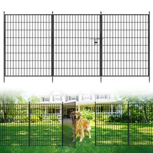 Rustproof No-Dig Decorative Garden Fence - Metal Animal Barrier Panels for Yard, Outdoor Dog Playpen & Patio Fencing, Black - 40in x 11.8ft, 5-Piece Pack