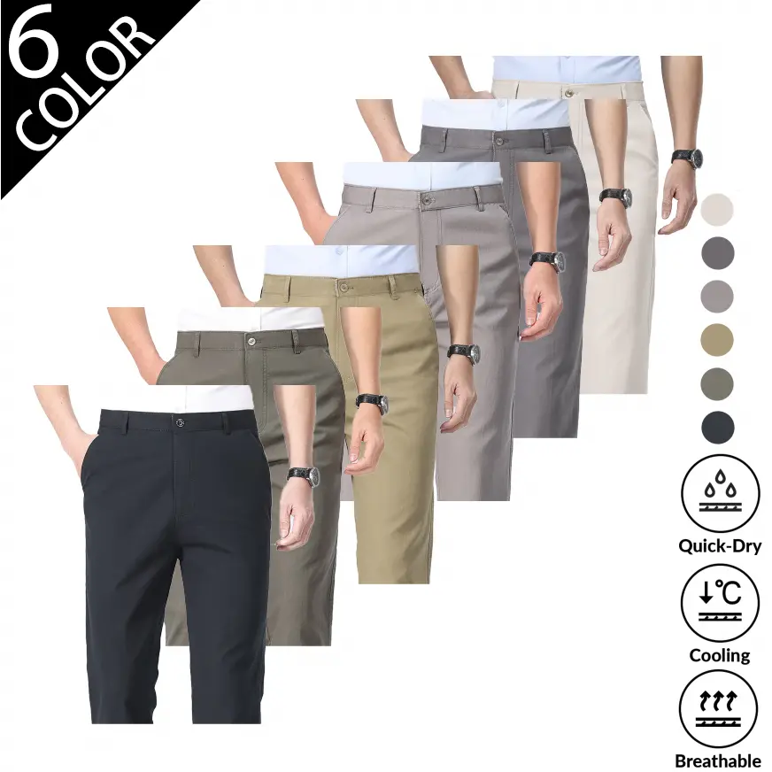 Men's Straight Leg Chino Pants in Khaki - Comfort Fit, Lightweight and Wrinkle-Resistant Fabric with Deep Pockets for Business Casual Menswear, Plain, All Seasons, Straight Legs, Wrinkle Free