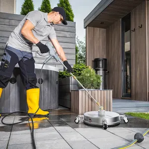High-Pressure Washer 14-Inch Stainless Steel Floor Scrubber, Quick Connect Surface Cleaner, Extended Bars, Replacement Nozzles, Requires Water Gun