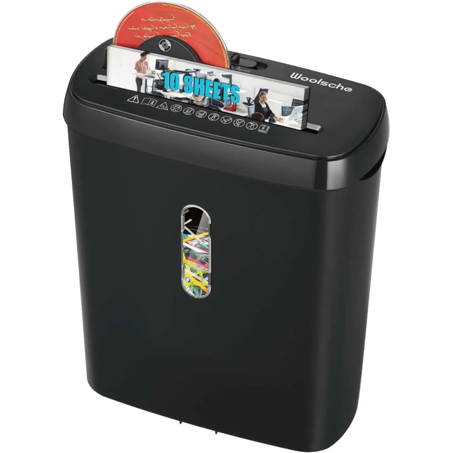 Jam-Proof 10-Sheet Paper Shredder for Home Office Use, Compact Strip-Cut Machine with P-2 Security, Low-Noise Motor & Transparent Window Basket