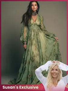 Women's Fashion Long Sleeve Lightweight Chiffon Dress, Print Back Zip V Neck Waist Cinch, Comfortable Soft Fabric, Party Wedding Gown