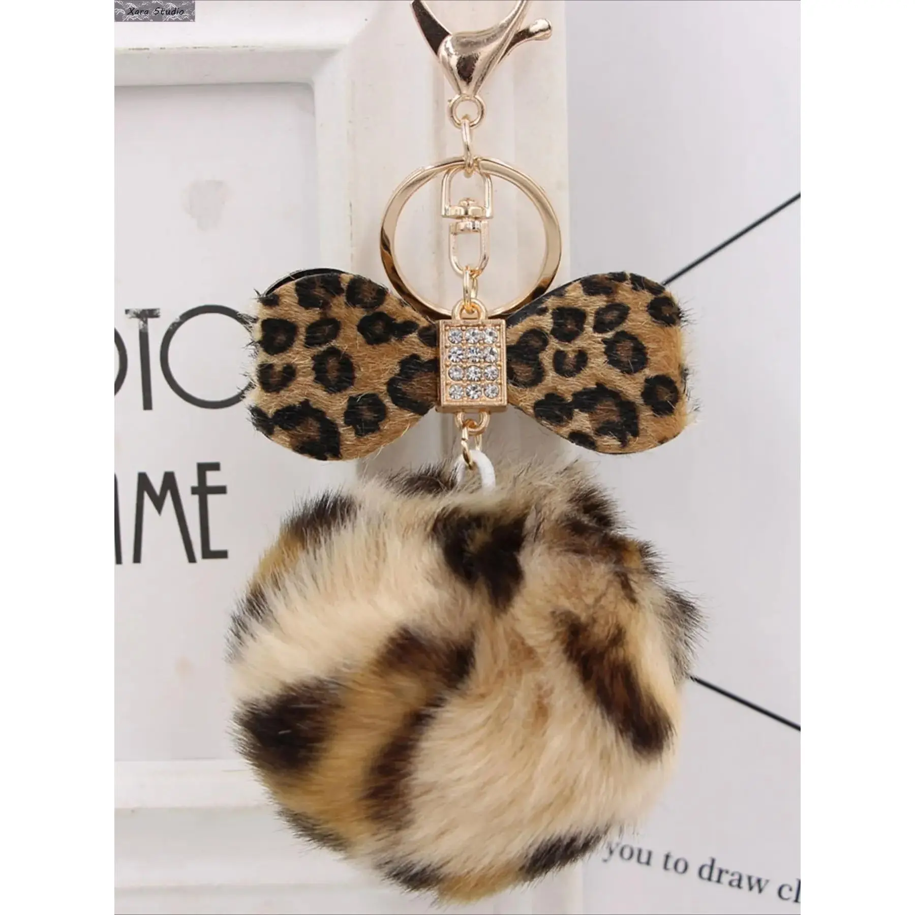 Leopard Print Bow Shaped Bag with Pom Pom Keychain, Plush Faux Fur Car Accessory, Creative Gift Idea for Girls, Keychain for Bags, Keychain Kawaii, Keychain For Purse, Keychains Cute