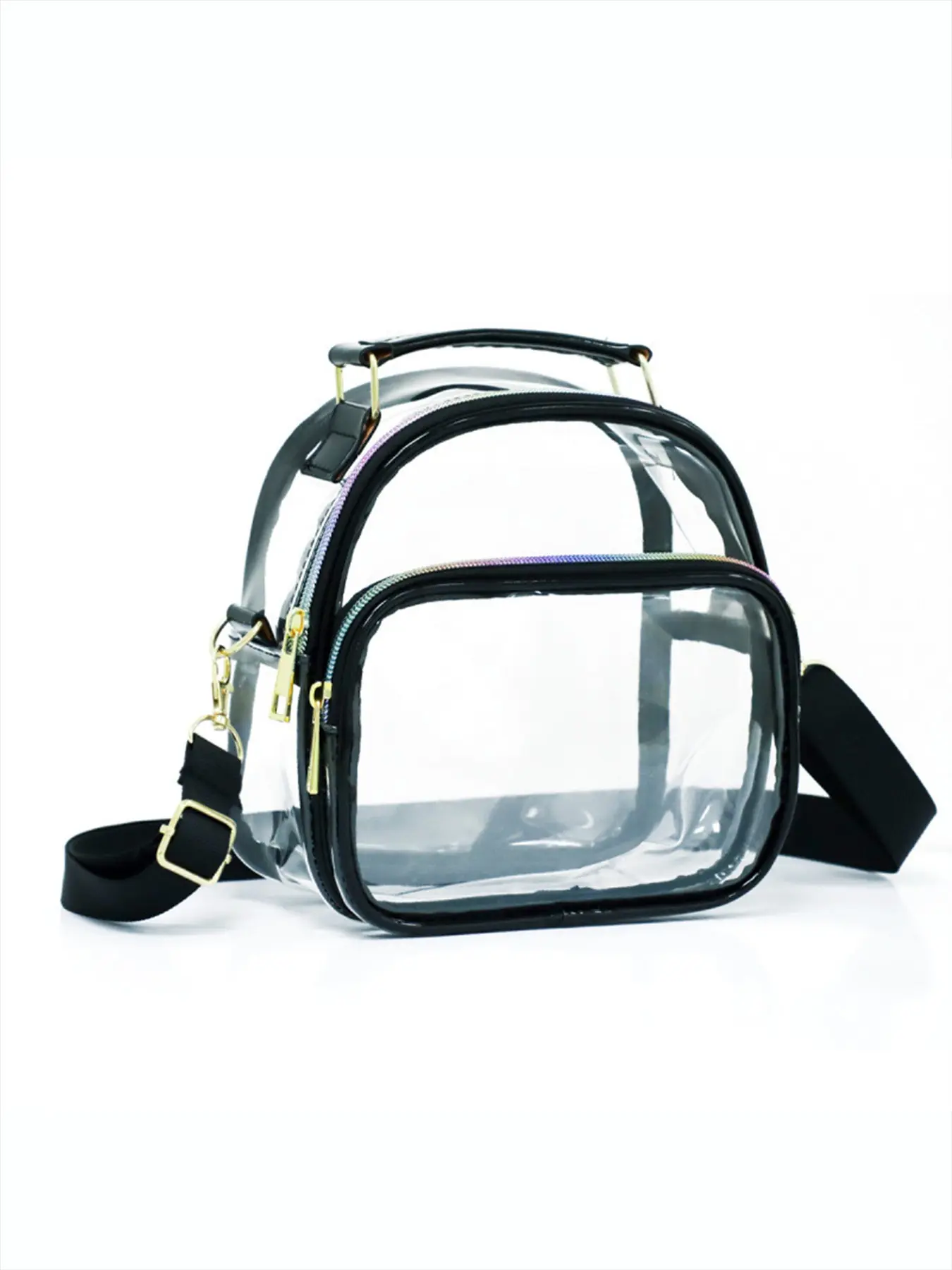 Transparent PVC Crossbody Bag, Adjustable Wide Strap, Rainbow Zipper, Ideal for Concerts, Sports, Travel, Women's Transparent Stadium Bag