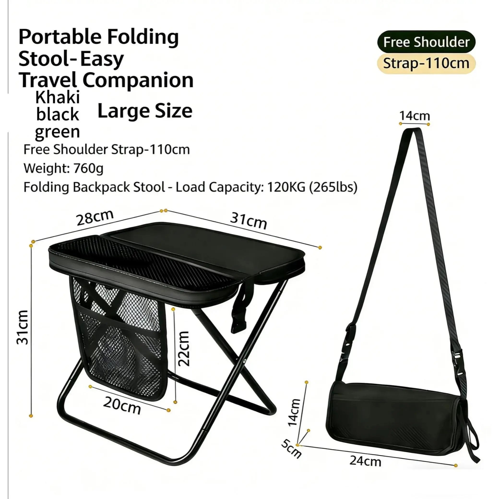 Portable Outdoor Collapsible Stool - Handbag/Backpack-Style Foldable Seating, Lightweight Foldable Stool for Camping/Work, 120kg Capacity Portable Outdoor Equipment with Hex Screwdriver, Compact Size