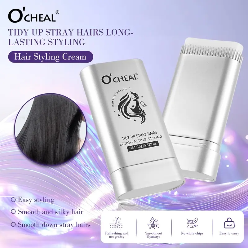 O'CHEAL Hair Styling Wax Stick Long Lasting Tame Flyaways No White Residue Portable Hair Cream for Smooth Neat Hairstyle