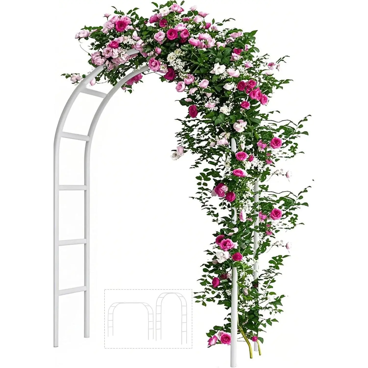 White Metal Arched Garden Trellis, 7.8ft Outdoor Climbing Structure with Arched Shape for Vines/Pumpkins, Freely Assembled, 2 Sizes, Ideal for Wedding/Halloween Decor