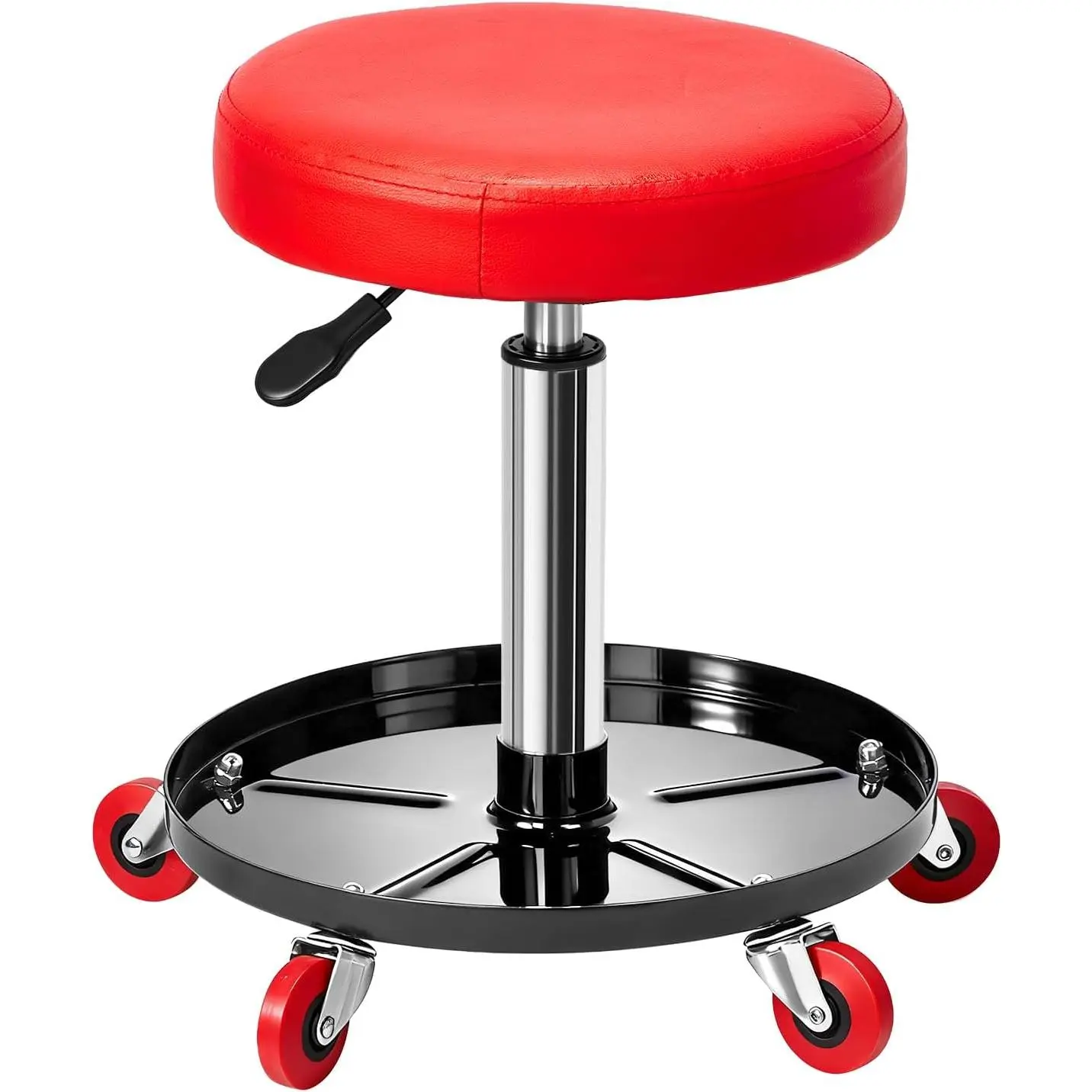 Pneumatic Adjustable Rolling Mechanic Stool with Wheels, Removable Tool Tray Storage, 300 lbs Capacity, Aluminium Frame, Durable Commercial Workshop Chair for Auto Repair – Assembly Required, No Fire Safety Label, Rolling Garage Seat