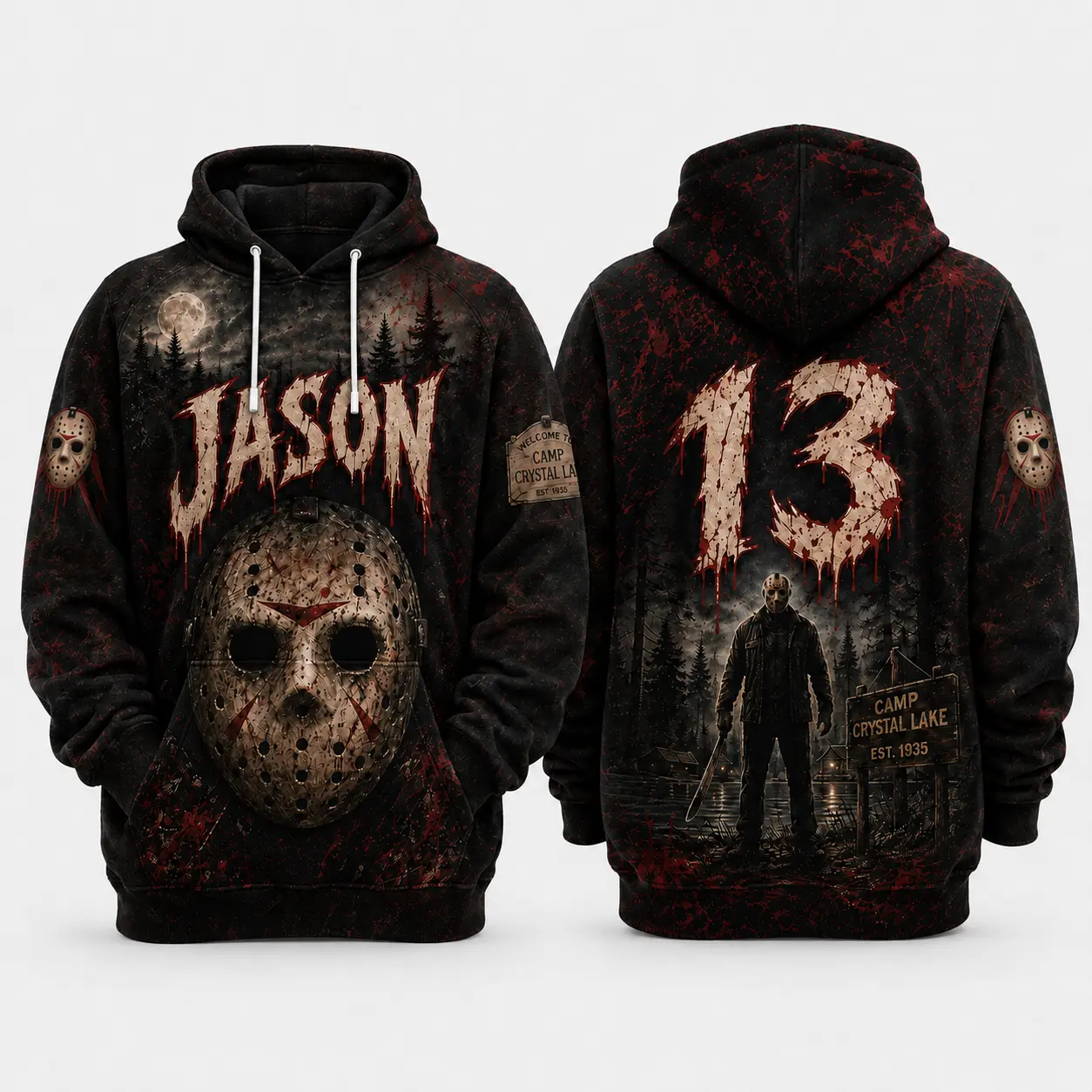 Horror Movie Villains 3D All‑Over Print Pullover Hoodie With Kangaroo Pocket, Casual Halloween Graphic Sweatshirt Streetwear Top For Men and Women
