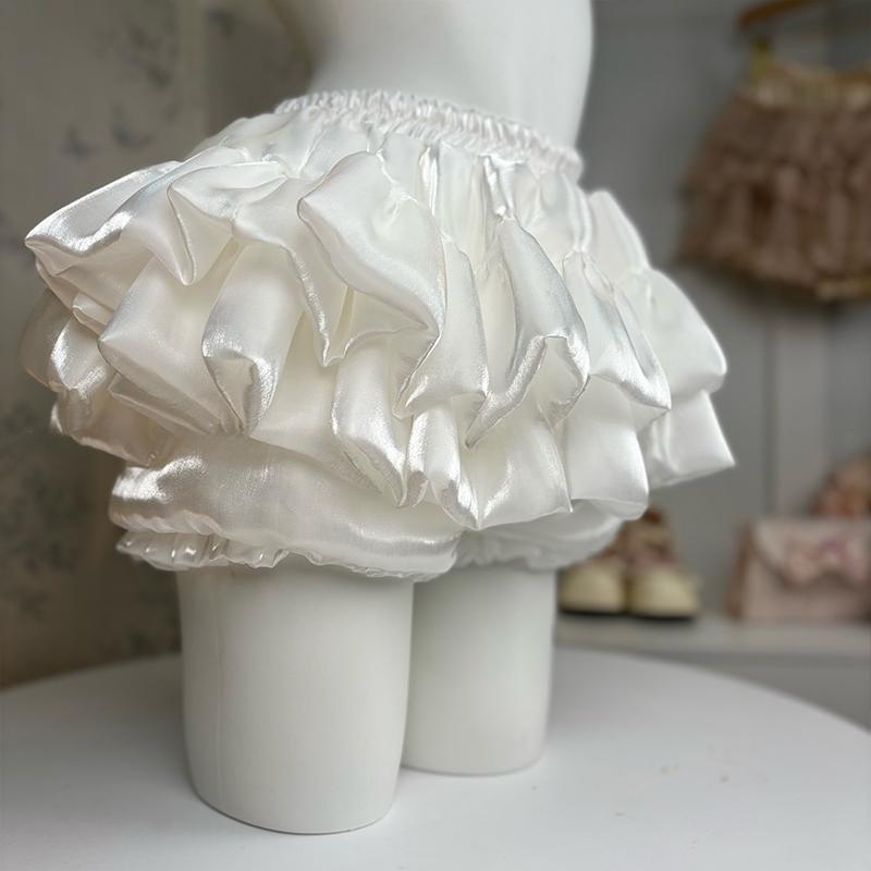 Satin Puffy Cake Skirts Women's Sweet Short Chic Ruffle Mini Skirt Preppy Style Girls Princess Lolita Cosplay Skirts Black/White