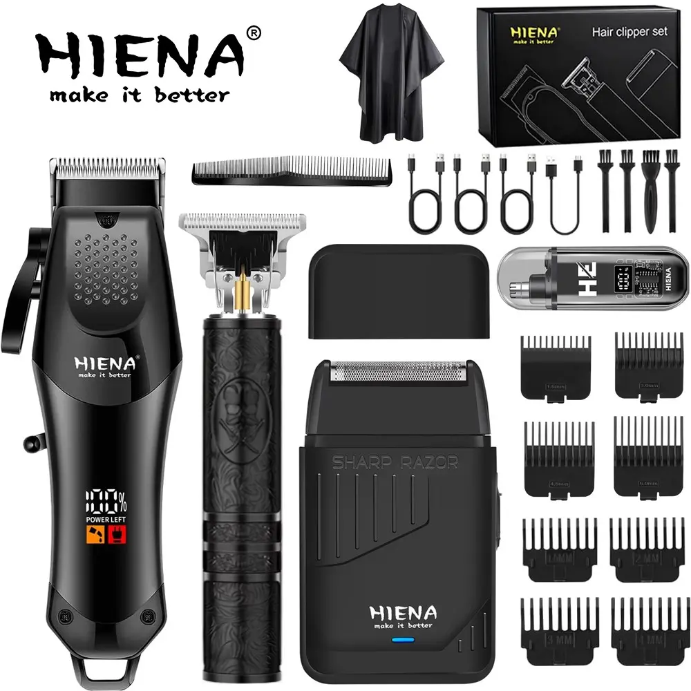 HIENA Professional 4-Piece Men‘s Hair Clipper Set, USB Charging Cordless Trimming Kit with Beard Trimmer, Compact and Portable for Barbers and Stylists, A Perfect Father’s Day Gift