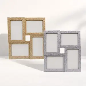 Glitter 4-panel photo frame combo, 4×6-inch connected photo wall display, multi-frame decorative photo frame, colors sent randomly