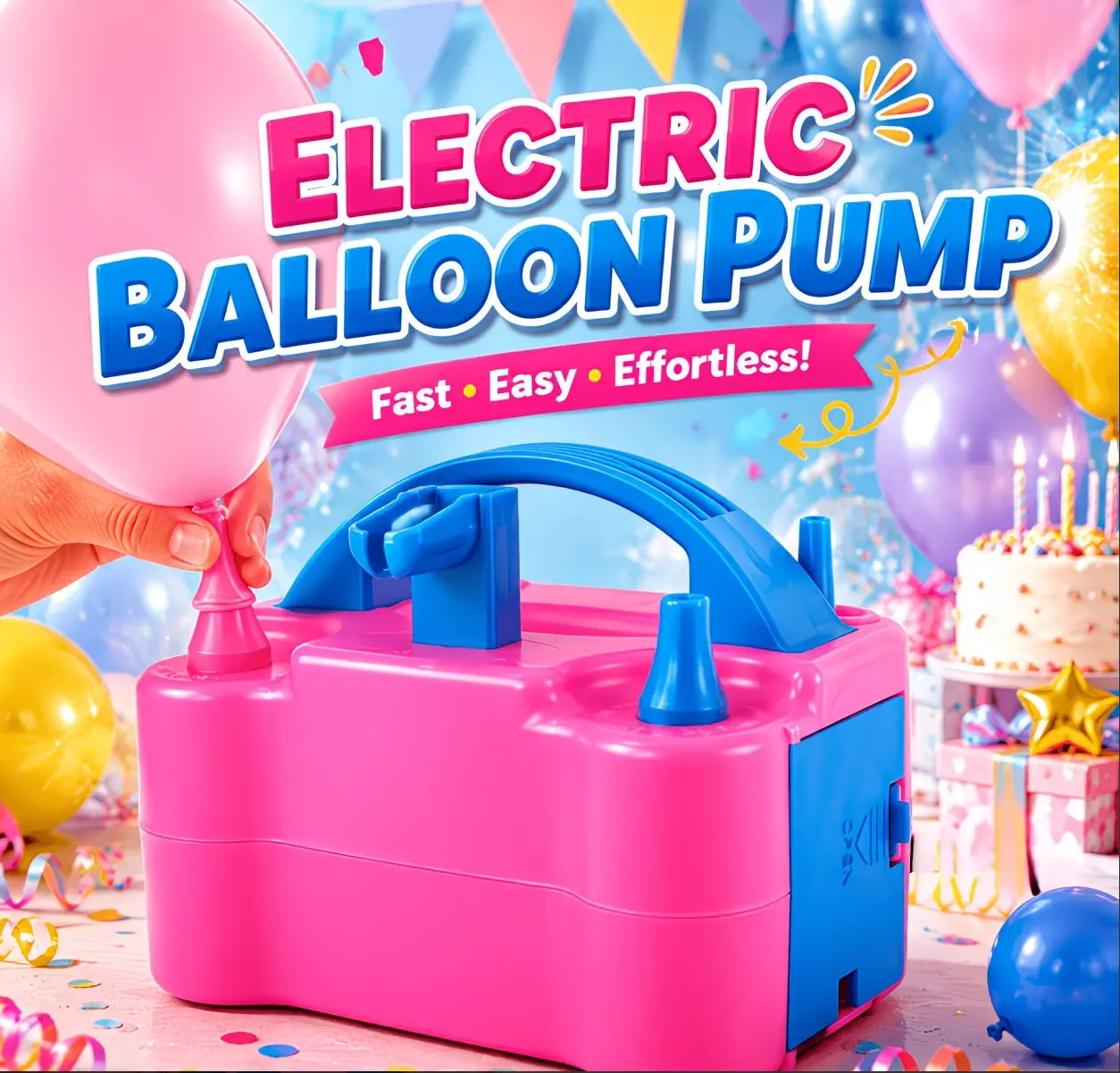 Electric Balloon Pump, Portable Balloon Inflator/Blower Machine with Balloon Tie Tool and Dual Nozzles