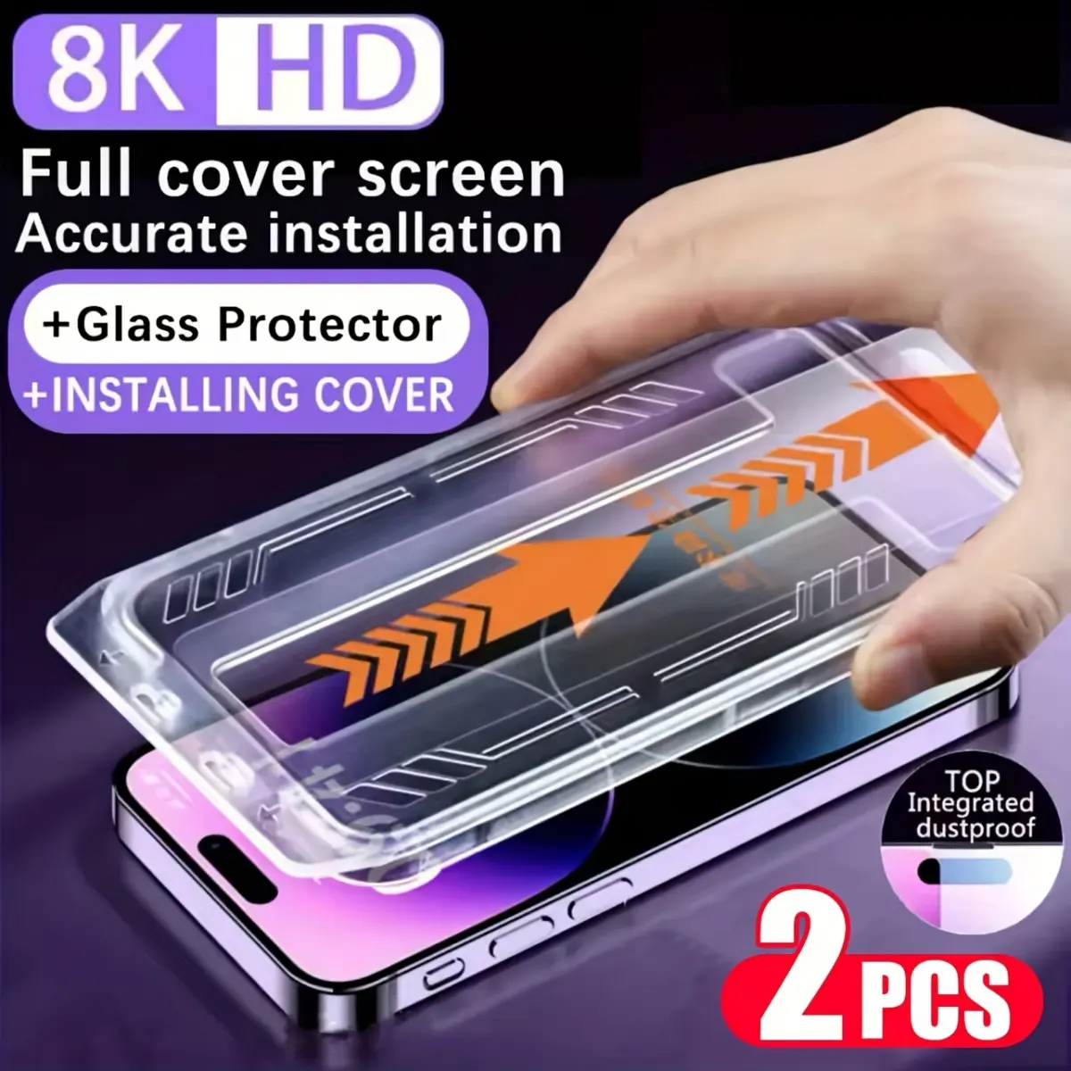 2pcs Plain High-Definition Glossy Tempered Glass Screen Protectors for iPhone 17 Pro Max/17 Air/16/15/14/13/12 - Full Coverage, Edge Protection, Anti-Fingerprint, Shatterproof, Anti-Scratch, 1-Click Application, Smooth, W/ Installation Tools & Accessories