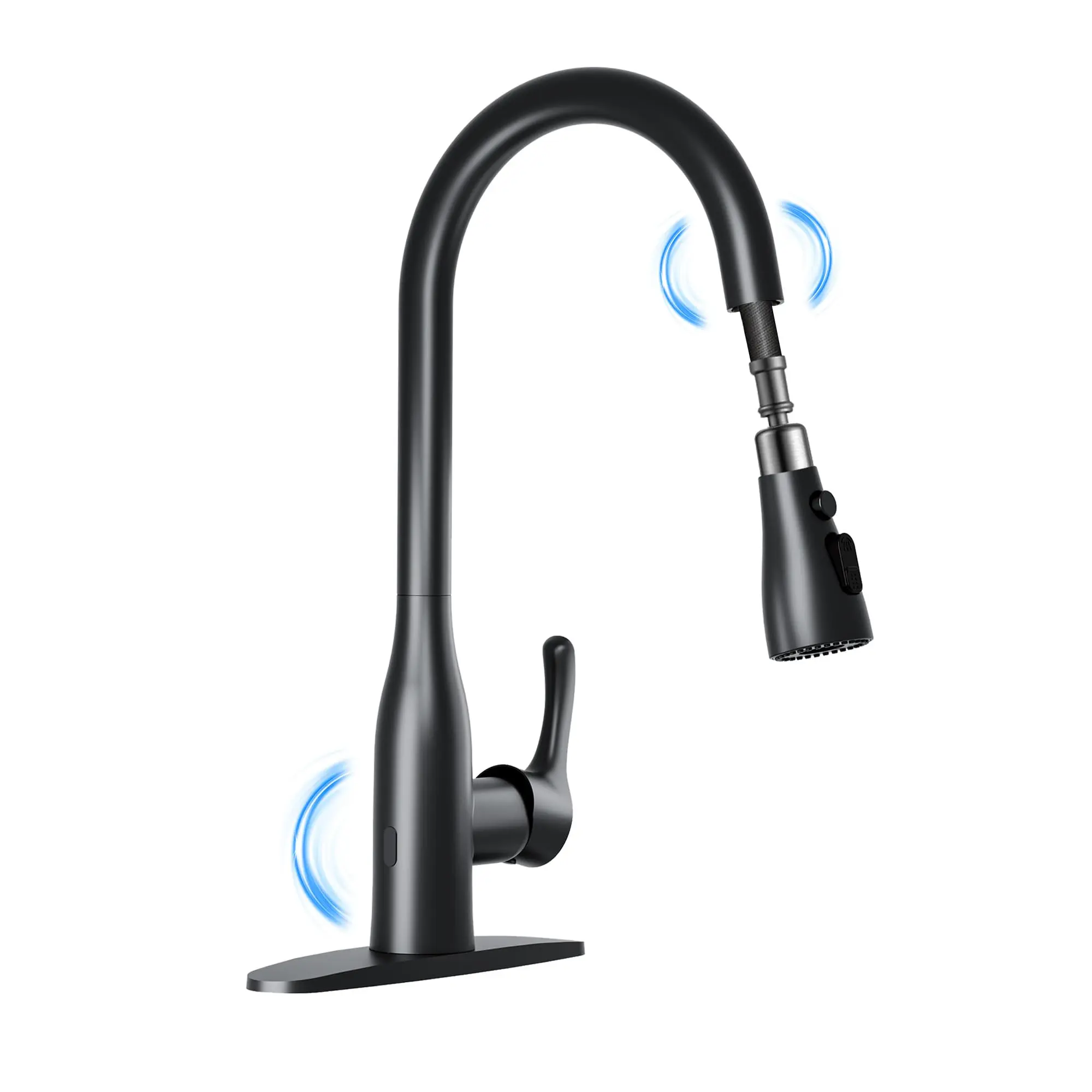 Touchless Motion Detector Kitchen Faucet with Pull-Down Sprayer – High Arc, Single Handle, Brushed Nickel, Cable-Free – Easy to Clean, Hands-Free