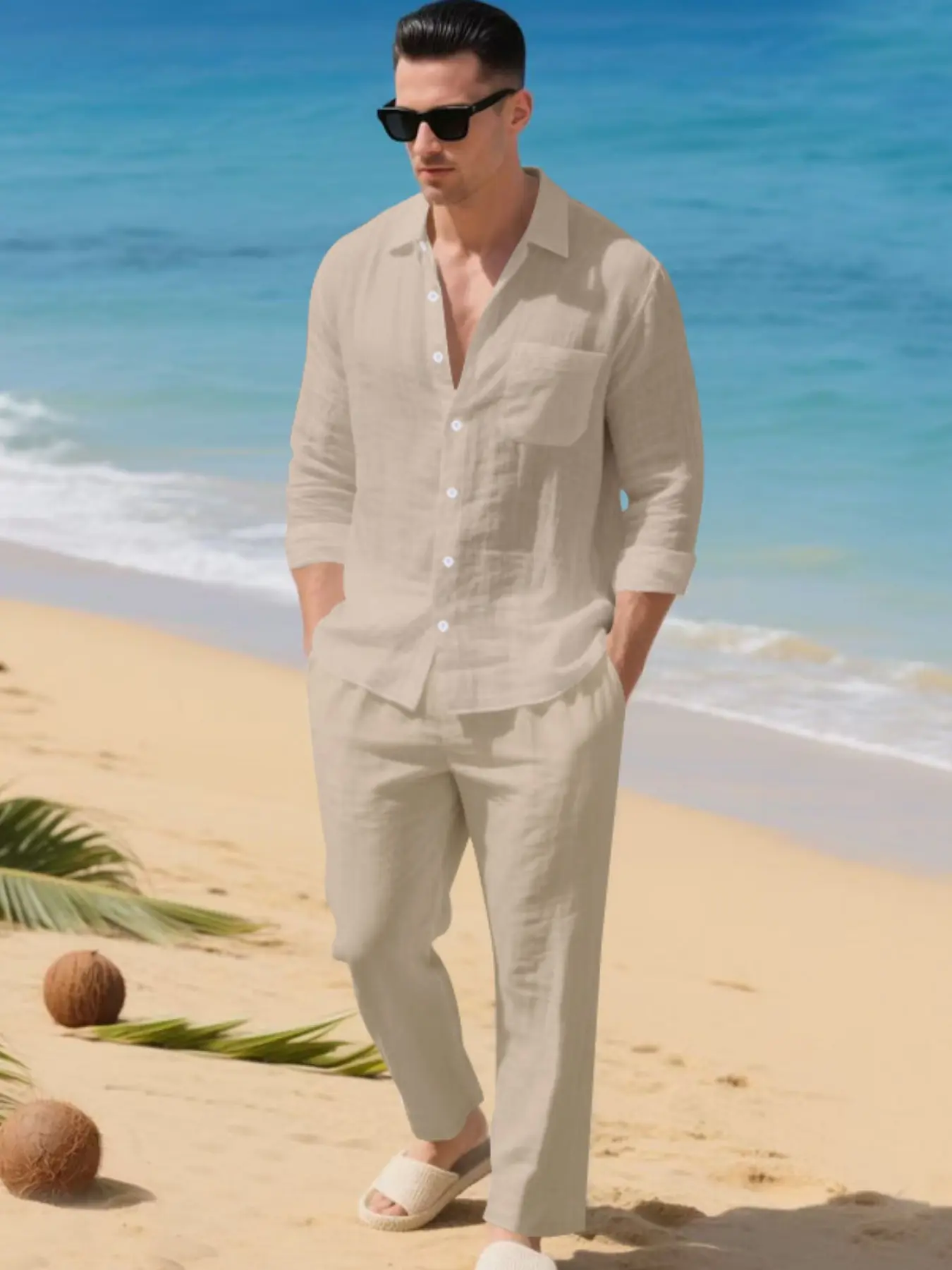 Men's Fall Color Matching 2-Piece Casual Suit Set, Long-Sleeved Button-Down Shirt and Comfortable Straight-Leg Pants, Lightweight Regular Fit, Suitable for Daily Casual Wear and Light Business Commutes, Available in 8 Colors