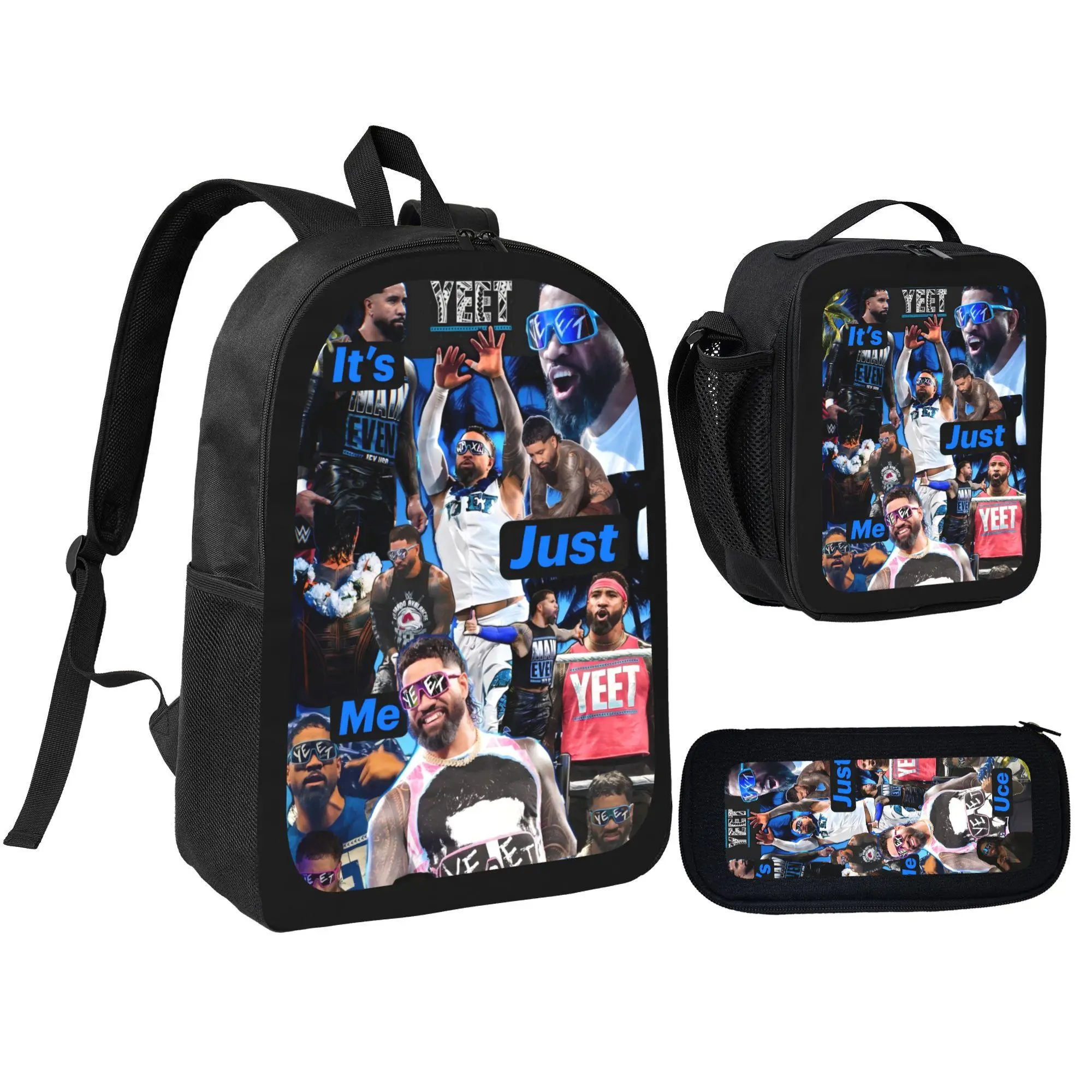 YEET Wrestling-themed Backpack Trio - Student Backpack Pencil Case and Lunch Bag Set with Unique Design Functional Features for School, 3 In 1 Backpacks, Backpack And Lunchbox Set Backpacks