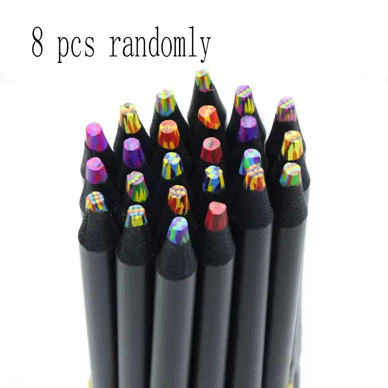 8pcs Black Wood Rainbow Colored Pencils - Multi Color In One Colored Pencil, Thick Core Thickened Colorful Pencils, 7 Colors In 1 Pencil For Student Adult Art Drawing Sketching Coloring DIY Creative Arts Crafts Supplies