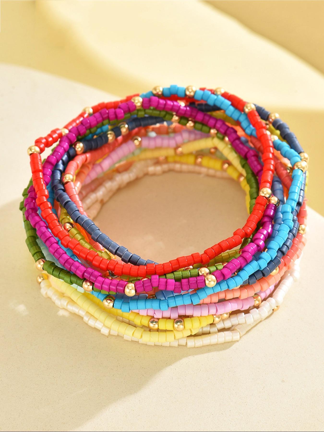Boho Style Colorful Beaded Bracelet, Stackable Bracelets, Fashionable Jewelry for Women & Girls, Pride 2025, LGBTQ, Trendy All-match & Exquisite Jewelry for Birthday Gift