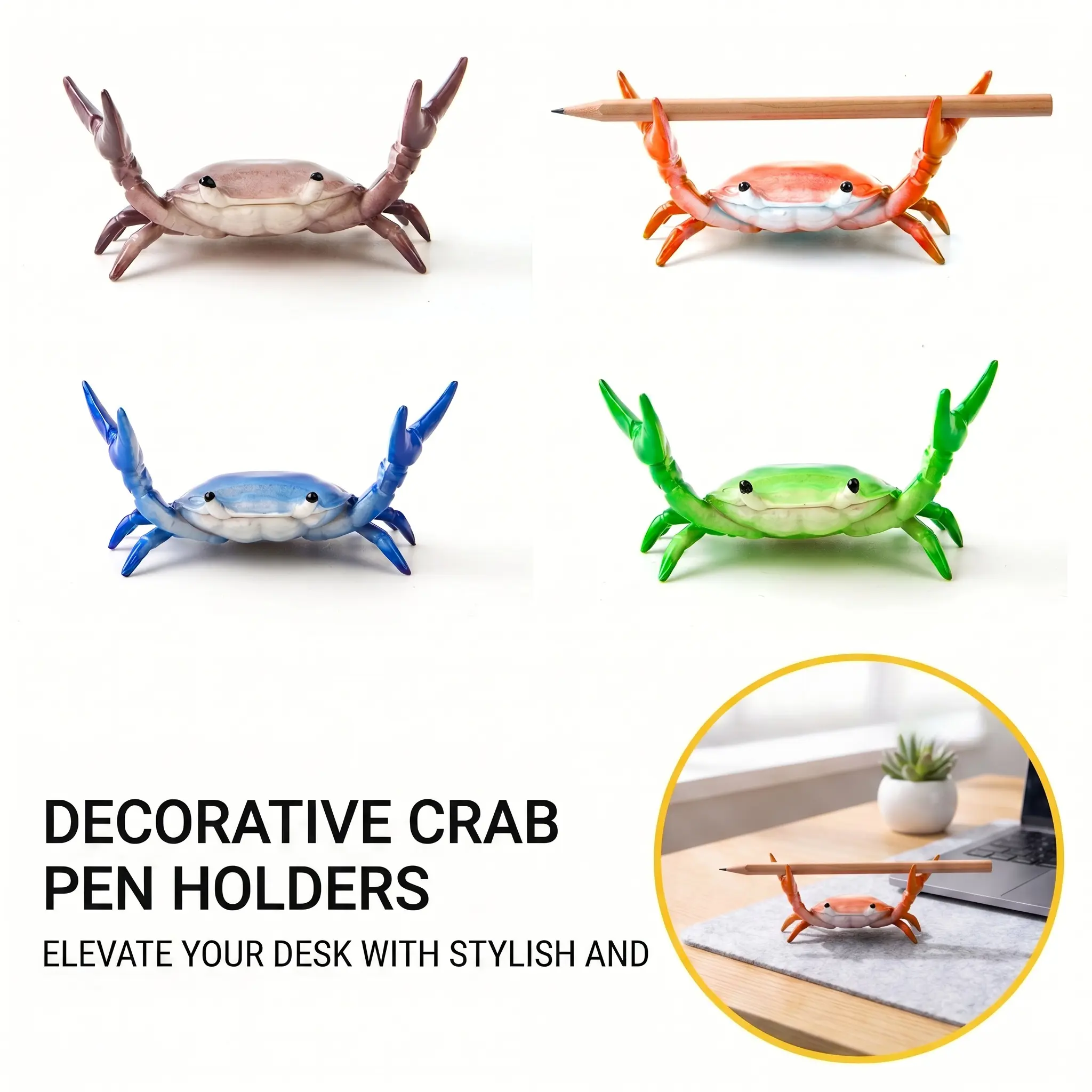 Realistic crab shaped pen holder, 1 creative cute desktop pen holder, decorative desktop decorations for office and home, desk accessories, summer gifts, office stationery supplies, room decoration, winter decoration, birthday gift, home decoration-YY0