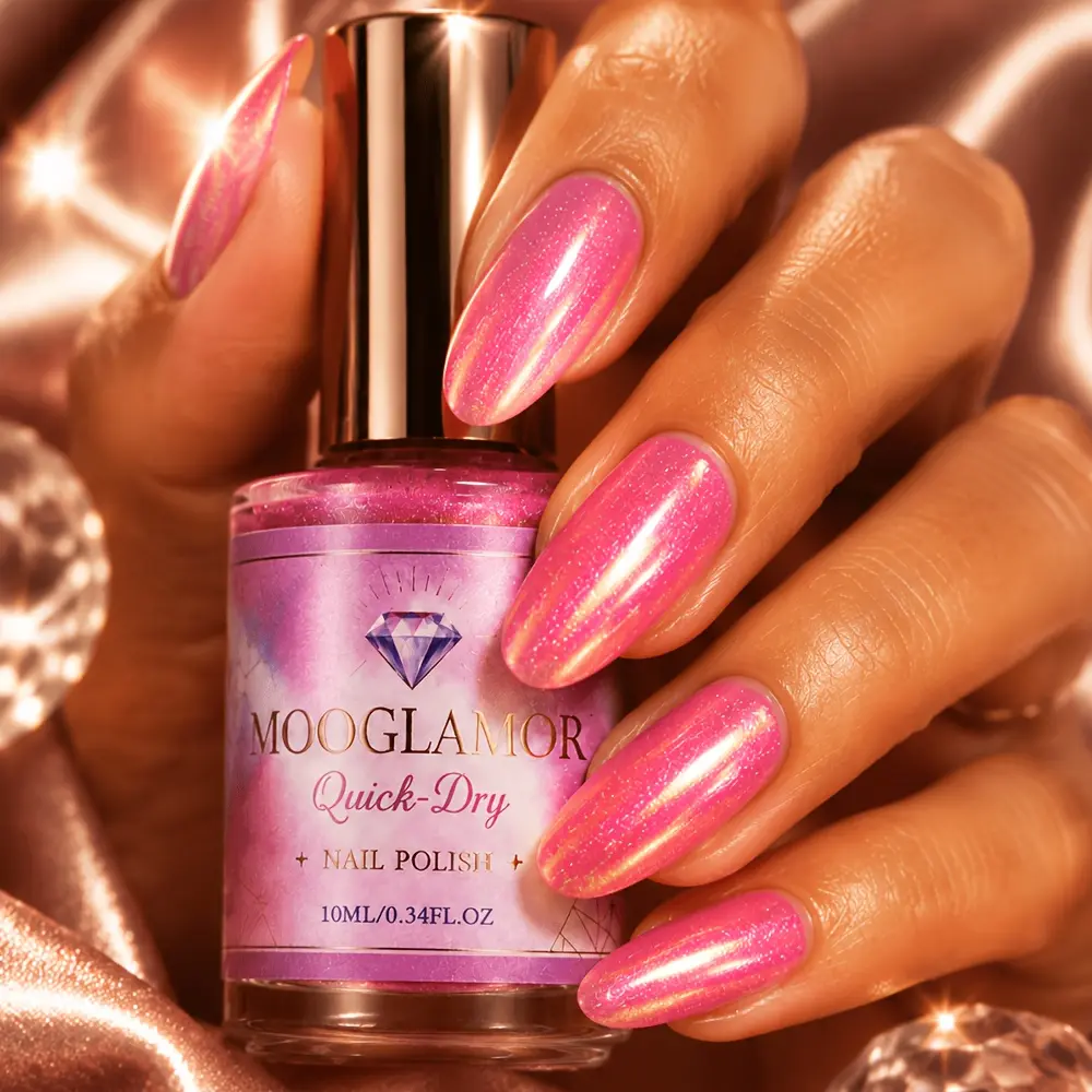 Aurora Rose Chromatic Quick-Drying Nail Polish, Pinkish Red Glitter Acrylic Nail Lacquer, Home Nail Care Products, Suitable for Nails and Toenails