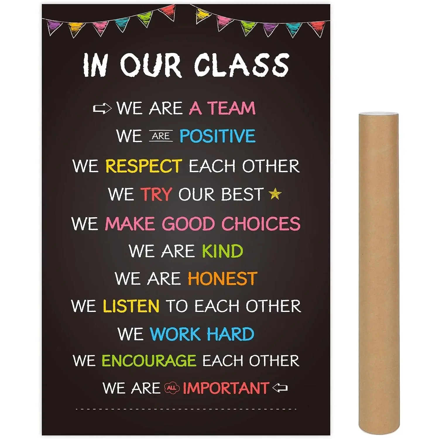 Classroom Rules Poster for Classroom Decorations, Large 16"x24" Back to School Decor Class Rule Posters for Preschool Middle High School Kindergarten Elementary Teacher Must Haves (Black)