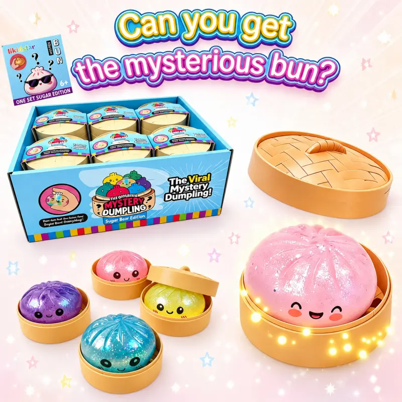 Shiny Glitter Dumpling Bao Squishy Lucky Blind Mystery Surprise Box Set, dumpling squishies set, Sparkly Squishies, Cute Slow Rebound Squeeze Fidget Toy, Random Rare Collectible Stress Relief Gift for Kids Teens Adults