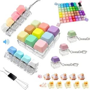 6-Pack Keyboard Fidget Toy with Clicky/Creamy/Silent Switches & 75 Removable Keycaps—Stress Relief Keyboard Clicker Keychain in Gift Box—Calms Anxiety for Adults Office Travel School Homefidget toys
