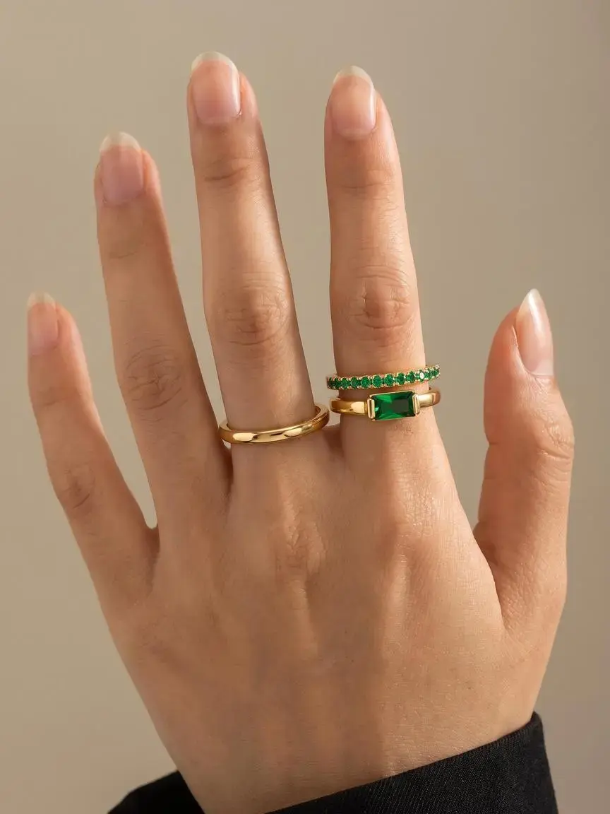 Gold Stackable Birthstone Rings for Women - Beautiful Rings Gold Filled Non Tarnish Dainty Gold Stacking Rings Set - Cubic Zirconia Thumb Knuckle Ring Wedding Engagement Ring for her Gifts Size 6 7 8 9 10 3pcs Stackable Finger Rings
