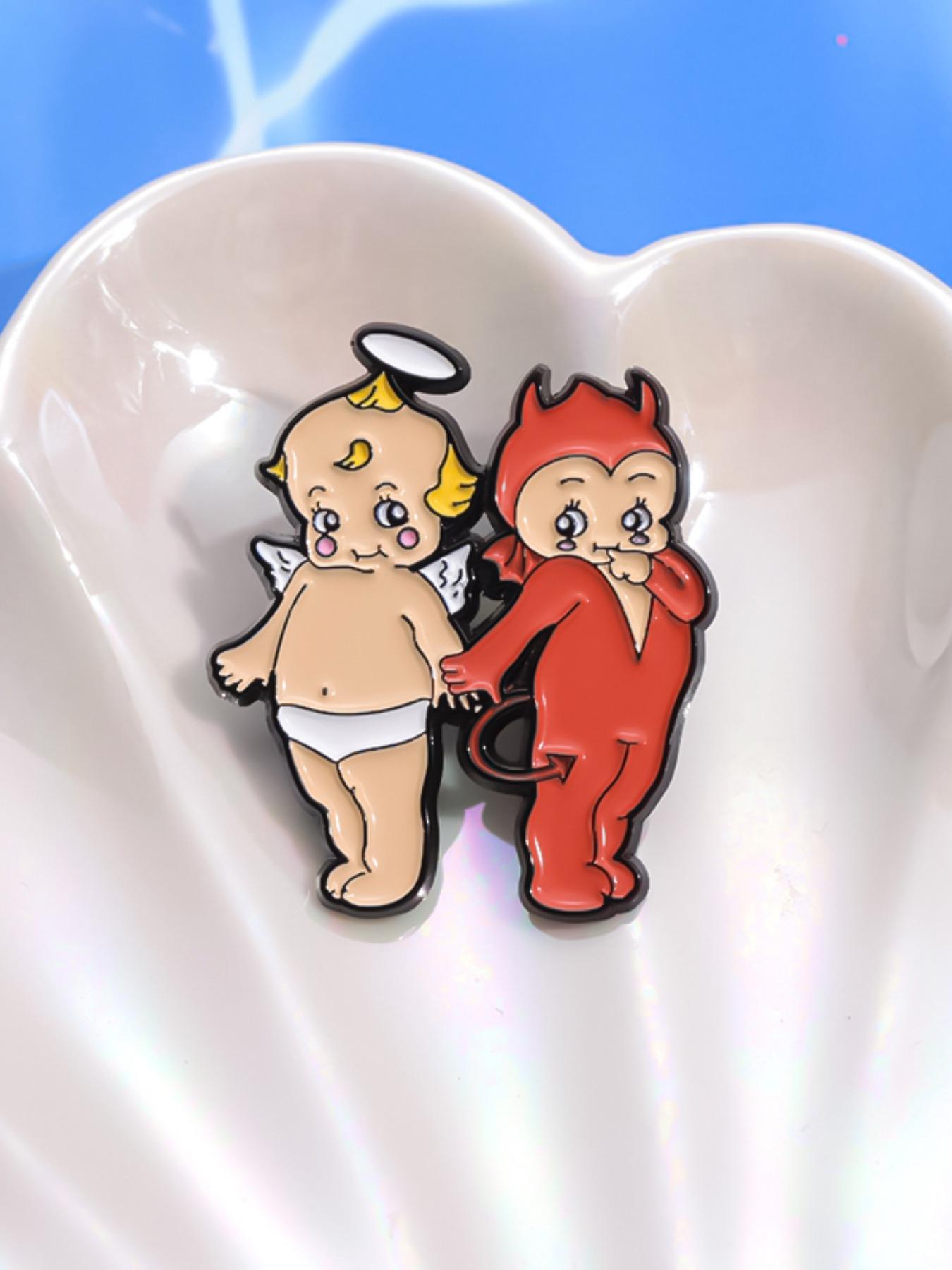 Cute Couple Design Brooch, Fashion Alloy Badge for Clothes, Creative Cartoon Angel & Devil Design Brooch, Fashion Accessories for Women & Men, Valentine's Day, Gift