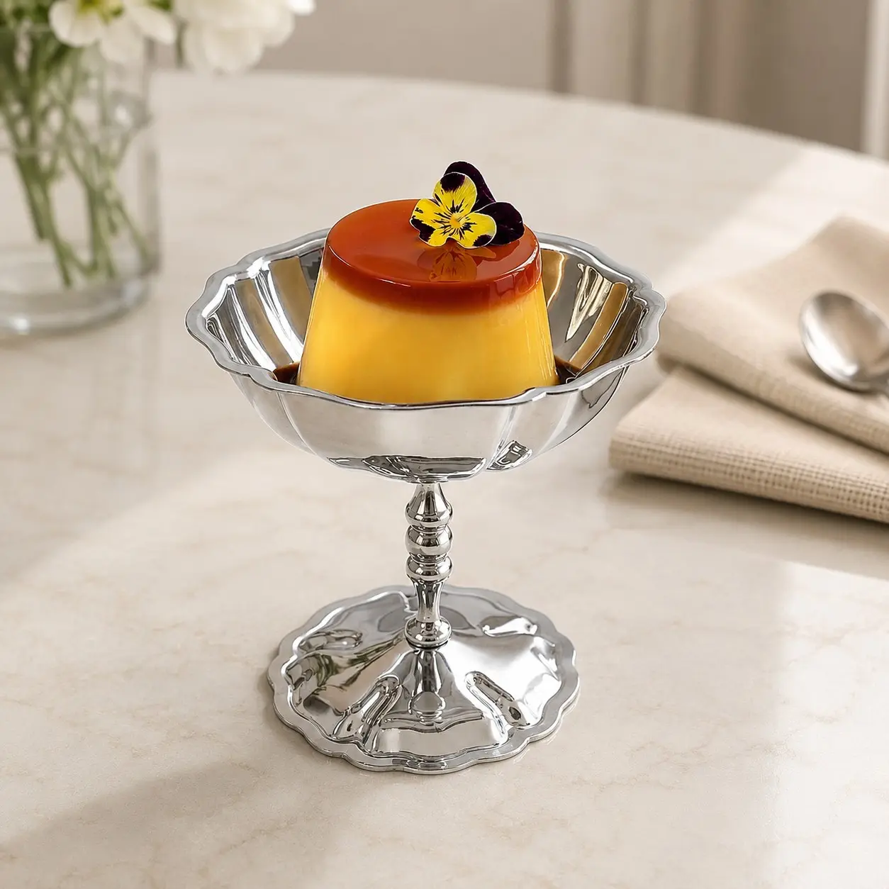 304 Stainless Steel Pedestal Dessert Bowl, Vintage Scalloped Ice Cream Cup for Pudding, Fruit, Sundaes & Party Serving