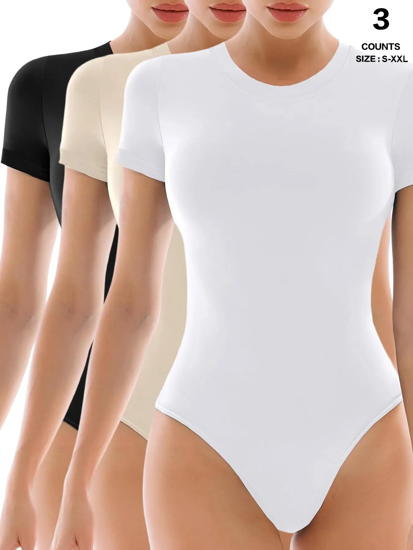 Women Shapewear Bodysuit, Underwear, Tummy Control, Short Sleeve, Round Neck, Seamless, Stretchy, Slimming, Casual Fashion, Everyday, Comfortable, Multi Colors, S-XXL