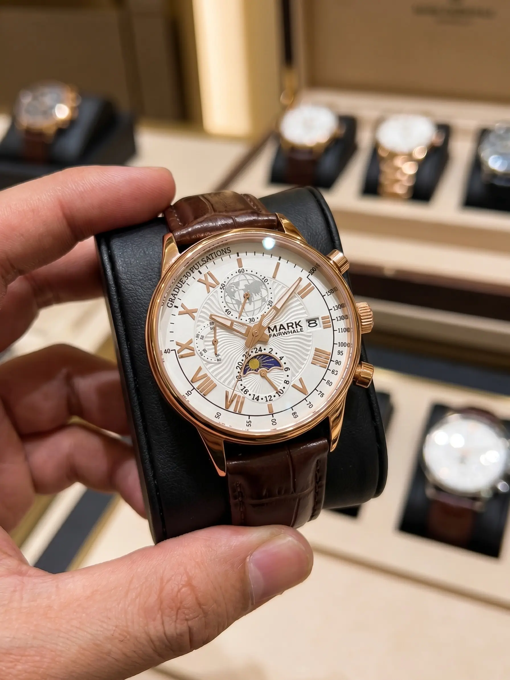 Mark Fairwhale Men's Business Quartz Watch, Multi-Function Dial Calendar Moon Phase, Elegant Classic Style, Perfect Gift for Men Fw-5067