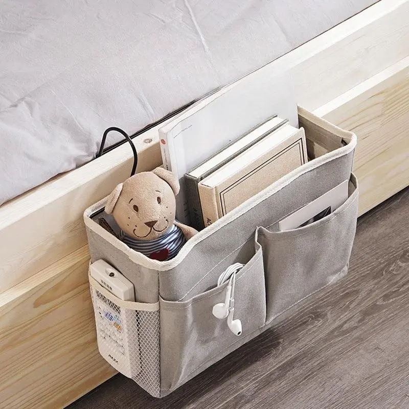 Multi-Functional Hanging Storage Caddy for Bedside Dorm, Cotton Linen Hanging Organizer Basket, Space-Saving Sundry Bag for Bunk Bed Bathroom & Living Room