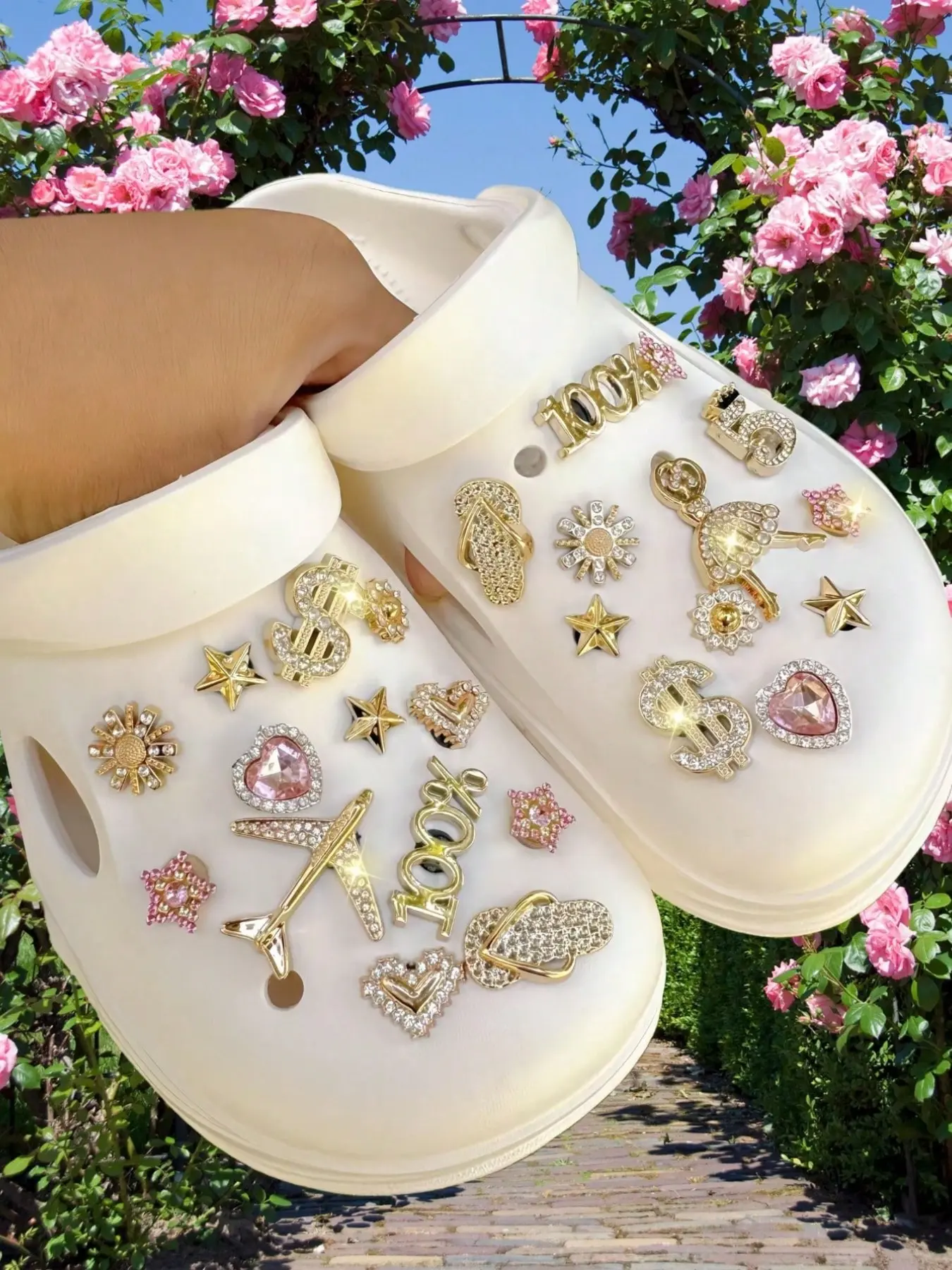 25-Piece Rhinestone Shoe Accessories Set, Elegant Butterfly Pattern, Durable DIY Decorations for Wooden Shoes and Sandals, All Seasons