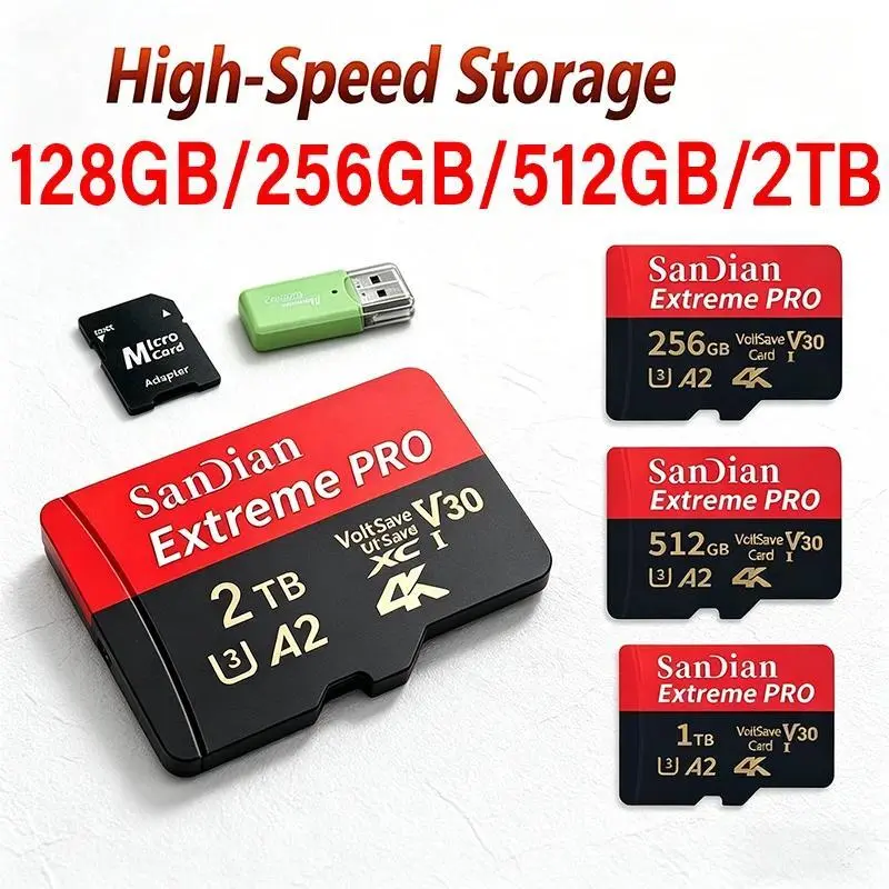 Class 10 U3 V30 Waterproof Memory SD Cards with USB Adapter 128GB 512GB High Speed Micro TF/SD Card for Phone Laptop Camera