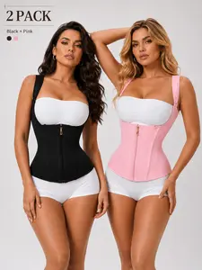2-Pack Women's Solid Color Adjustable Hook and Zipper Shapewear Top, Waist Cinching Bodycon Bra, All Season Shapewear, Body Shapers, Valentine's Day Gift, Women's Clothing
