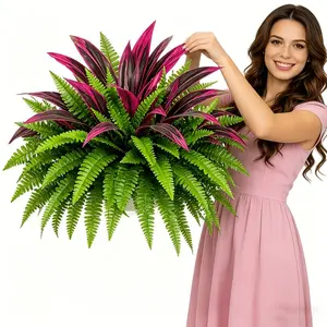 2pcs Boston Fern Artificial Plants + Dragon Blood Flower, Ideal for Living Room, Bedroom, Restaurant, Outdoor Garden, Hotel Decor