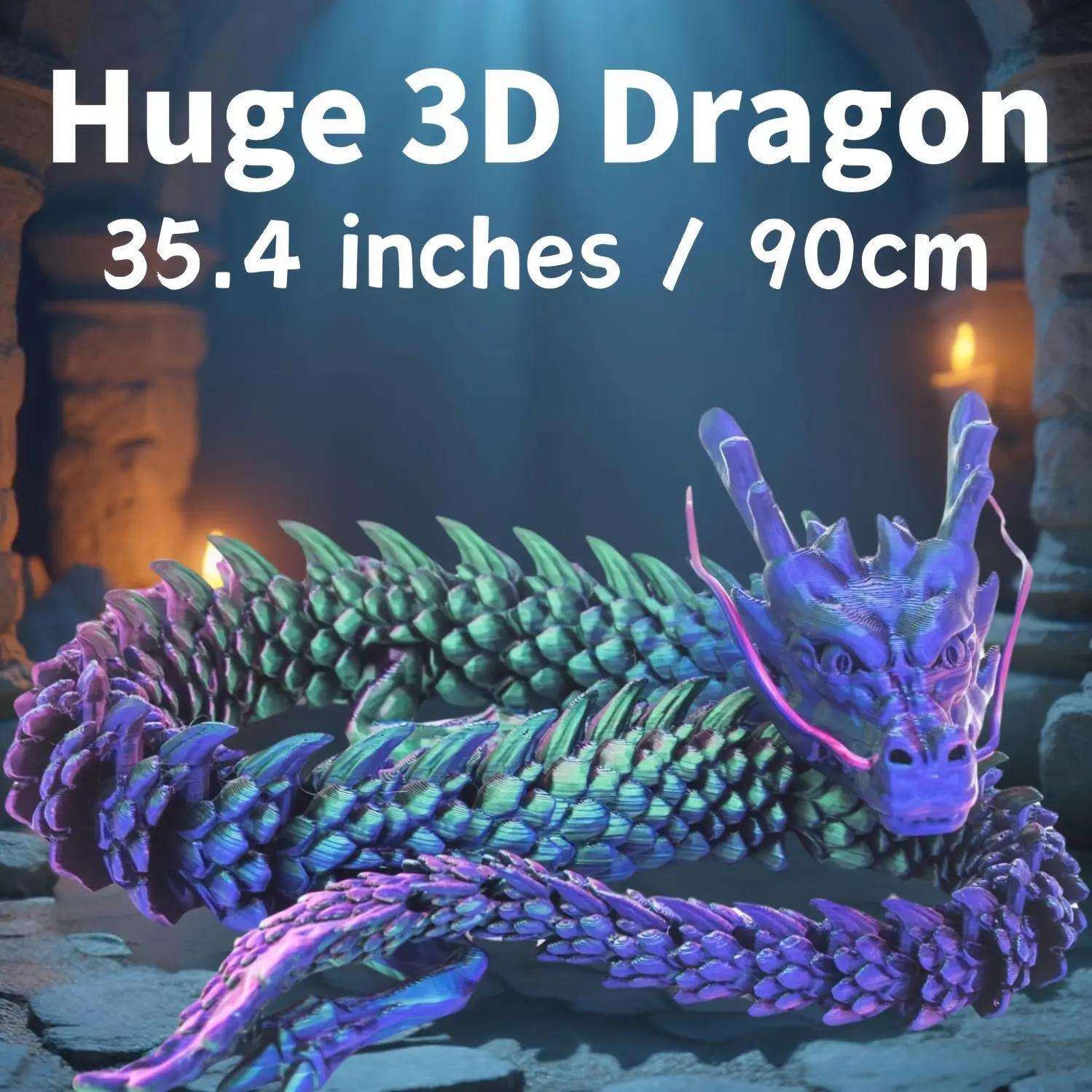 35.4" Giant Poseable 3D Printed Chinese Dragon Collectible Figurines | Articulated Joints Fantasy Decor, Flexible Desk Sculpture for Home/ Office/ Car Decor | Unique Mother's Day & Father's Day Gifts for Mom Dad, Perfect for Collectors from US Stock