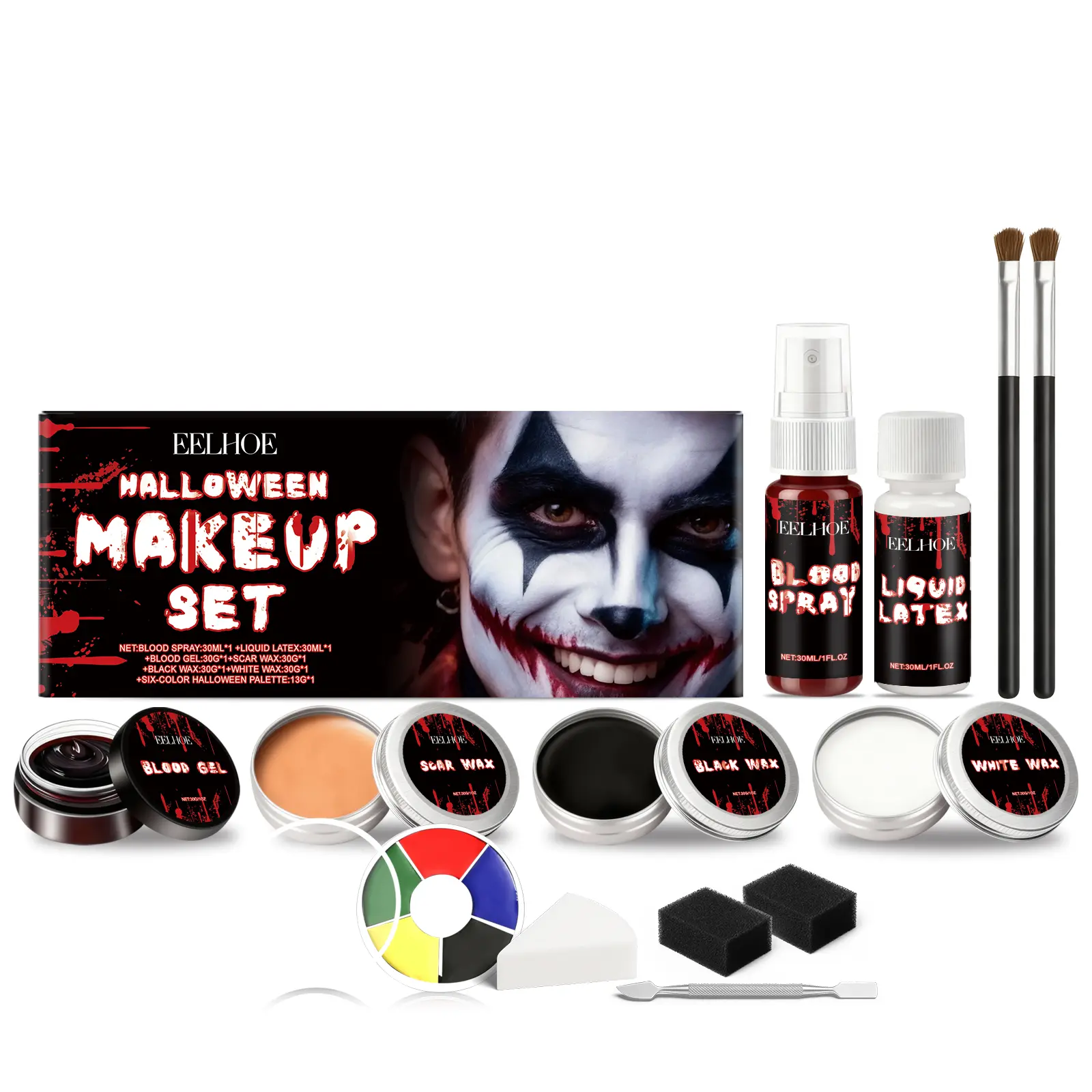 12-Color Halloween Face Paint Kit, Full Face & Body Art Makeup for Party Events