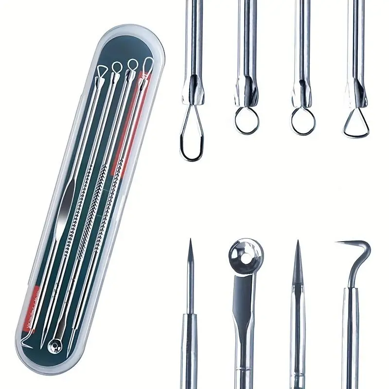 4pcs/set Acne Blackhead Needle Blackhead Extractor Black Spot Pimple Blemish Remover Skin Care Women Beauty Acne Care Pore Cleanser Needle Hook Blackhead Removal Tools