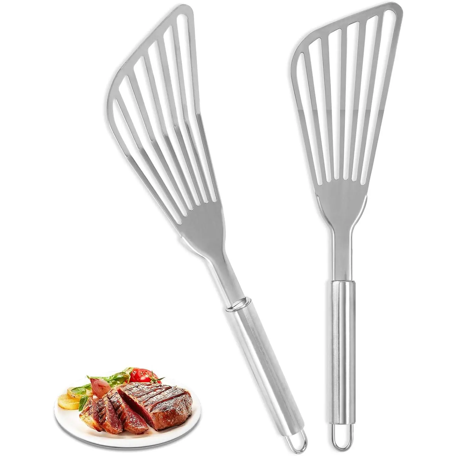 2Pack Fish Spatula Stainless Steel, Fish Turner Spatula,Flexible Barbecue Turner,Metal Slotted Spatula For Flipping Fish Egg Patties Fries Pancake Steak by