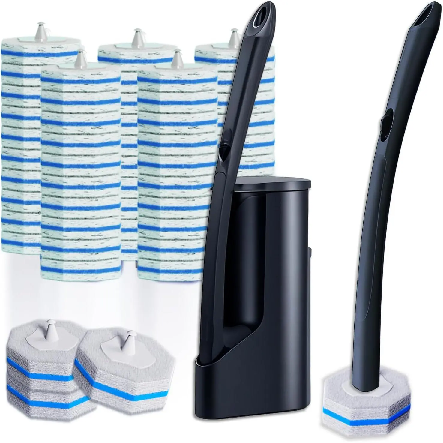 ABS Plastic Toilet Wand Starter Kit - Disposable Toilet Brush, 50 Cleaner Refill Pads, Wall-Mounted Holder for Bathroom Cleaning