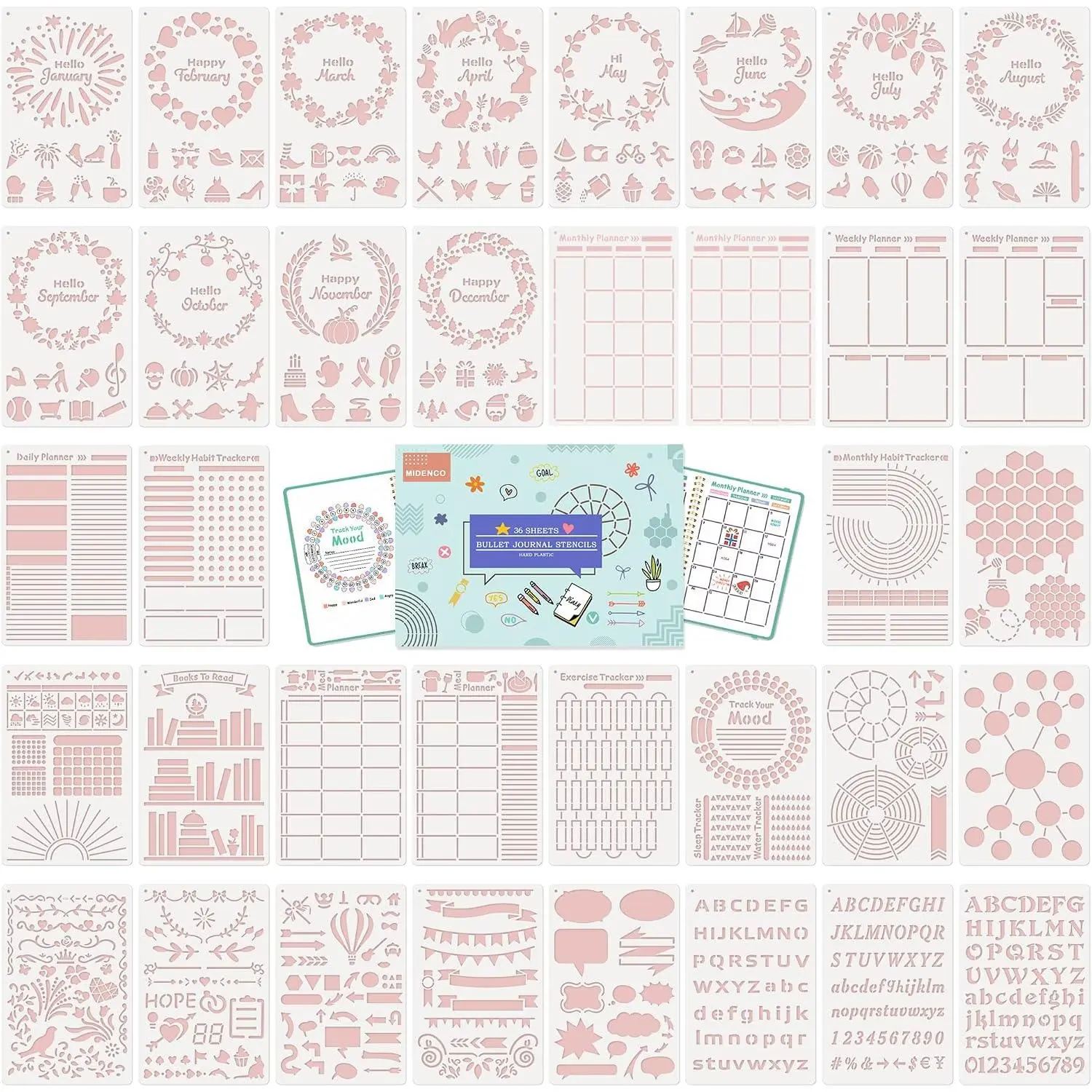 Journal Stencils (36PCS), Journaling Supplies Accessories Kit, Planner Stencils Calendar Templates