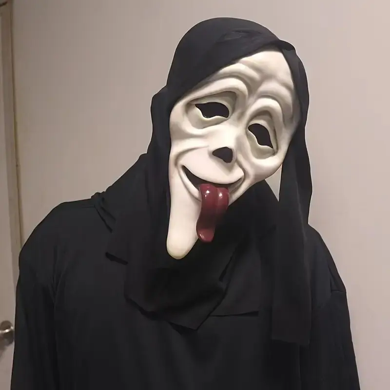 Halloween Spooky Ghost Mask Design with Tongue, Natural Rubber Horror Hooded Headgear, Party Props Costume Mask for Parties and Performances, Mask Cosplay