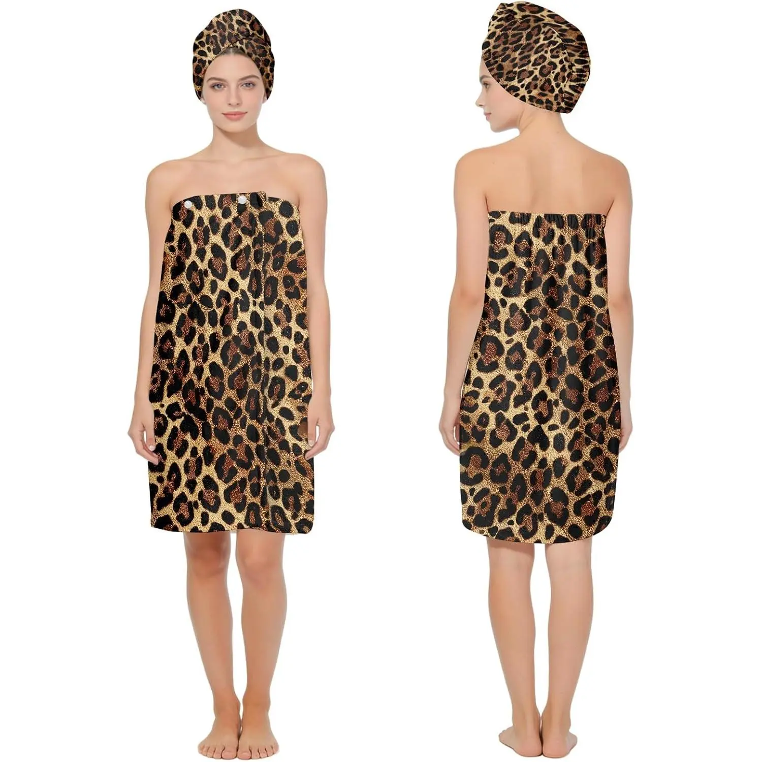Absorbent Bath Wrap Set (32 X 60 in), Leopard Print Wrap| Microfiber Soft Shower Robe Body Leopard Wraps After Shower, Quick Dry Hair Towels Wraps for Girl Teen Spa Hotel Beach