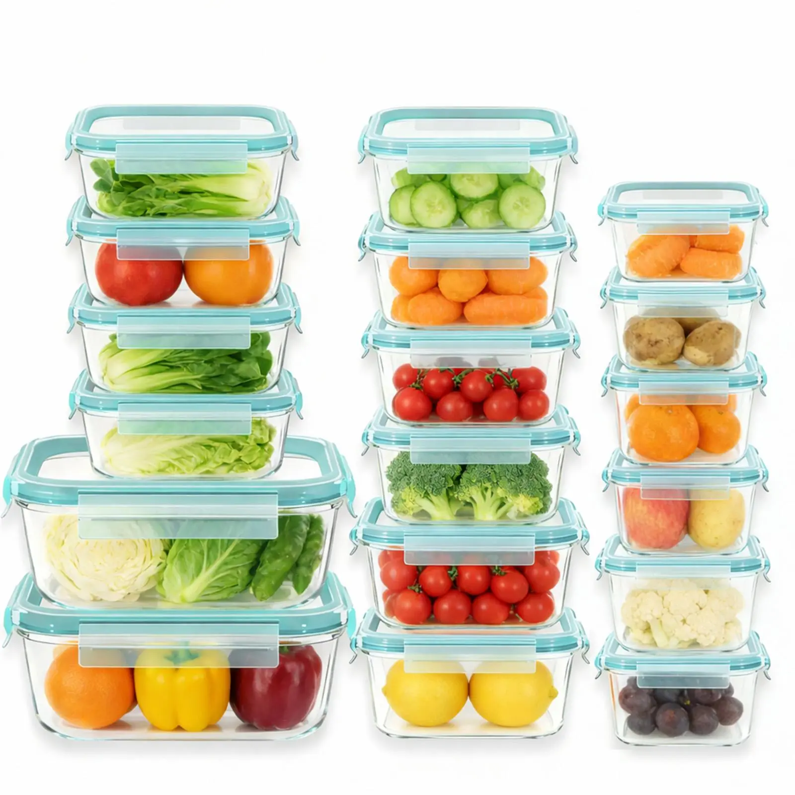 18-Pack Durable Unbreakable Glass Food Storage Containers with Lids, 6 Sizes (Square&Rectangle), 4×400ml, Airtight Leakproof, BPA-Free, Dishwasher/Oven/Microwave-Safe, Shockproof Packaging, Resealable, Rectangular, Airtight Seal, Multi-Size, Kitchen, Leak